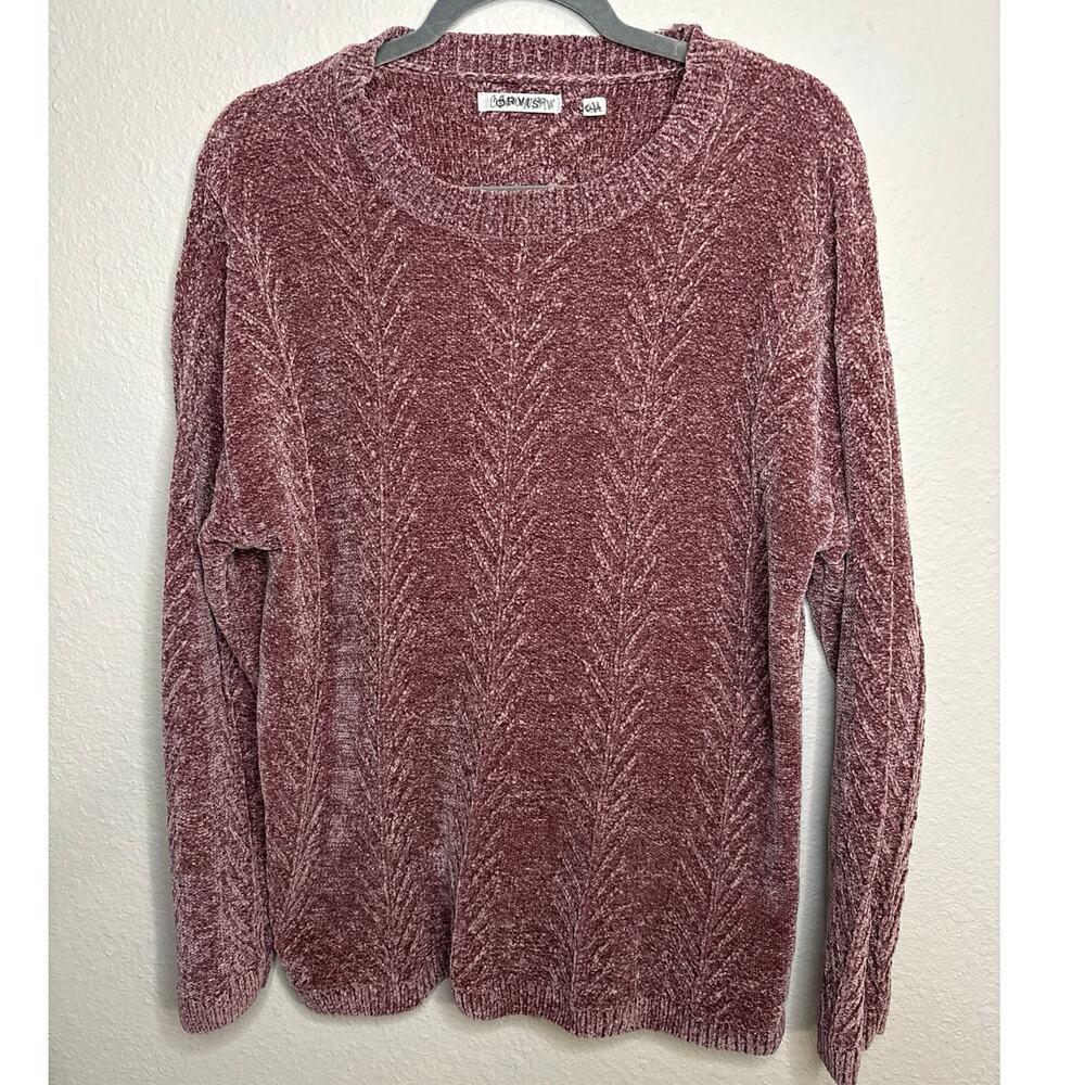 Orvis Women’s 90s granny core chenille crewneck mauve sweater, size Large